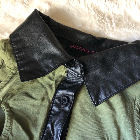 Olive Green Dress High Low Leather Details - Picture 4 of 5